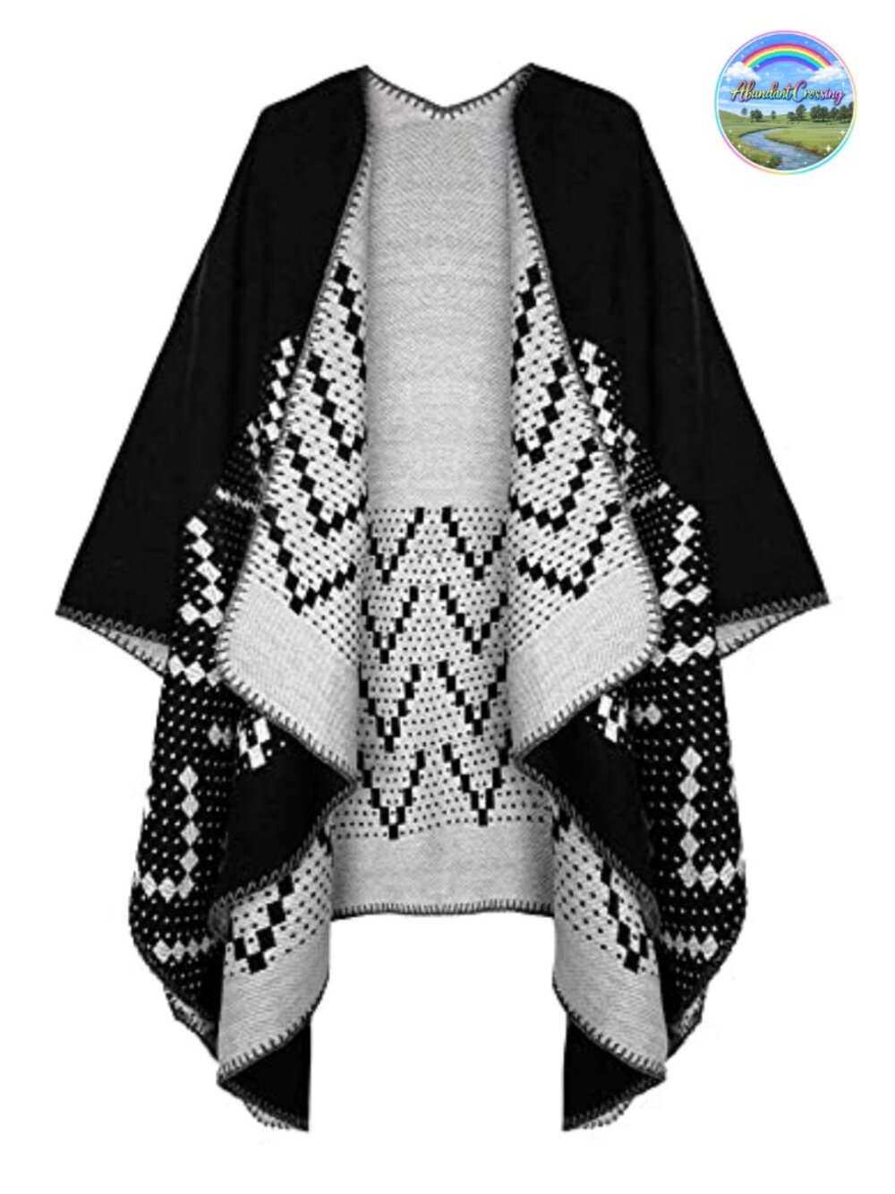 Women's Color Block Open Front Poncho Shawl Wrap Cape Ruona